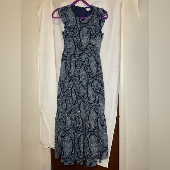 j crew blue paisley dress J. Crew Blue Paisley Smocked Drop Waist Dress Silk, Size 6